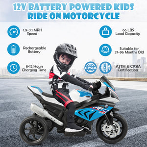 12V Licensed BMW Ride-On Motorcycle for Kids, Electric Toy Bike for Ages 3-8