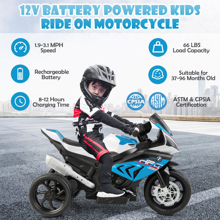 12V Licensed BMW Ride-On Motorcycle for Kids, Electric Toy Bike for Ages 3-8