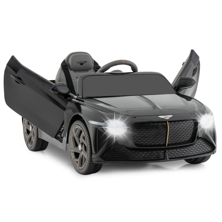 Black toy car with open doors on a white background
