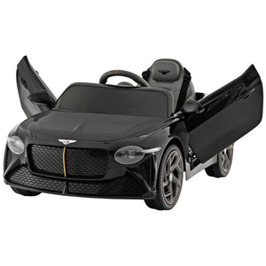 Black toy car with open doors on a white background