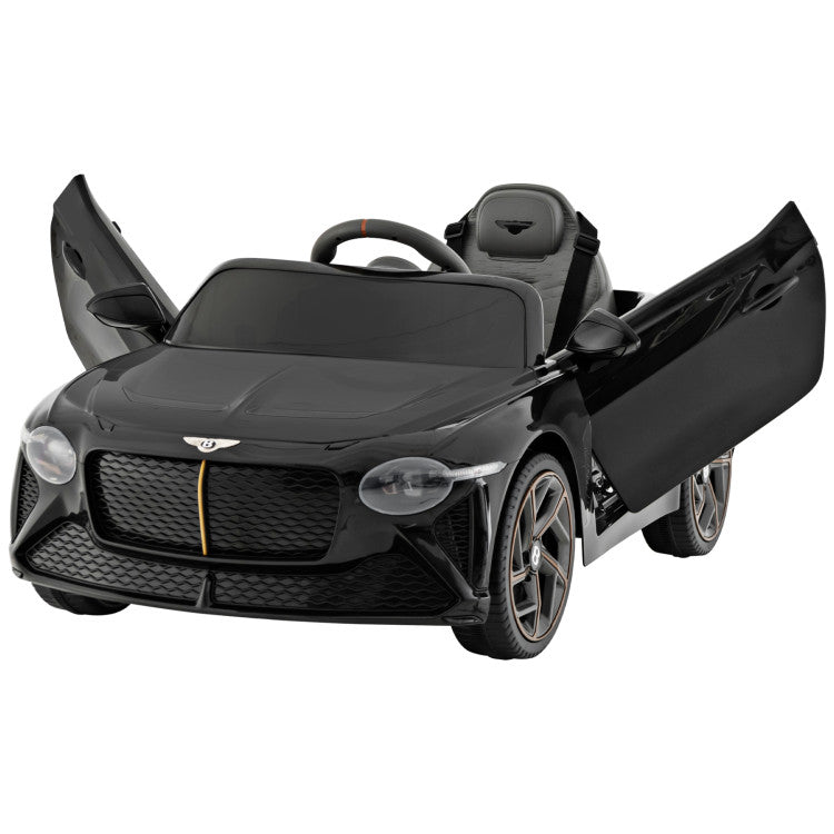 Black toy car with open doors on a white background