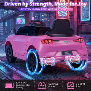 Pink toy car with glowing wheels on a neon-lit street, featuring Ford branding.
