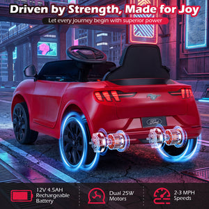 Red toy car with glowing wheels on a city street background, featuring Ford branding.