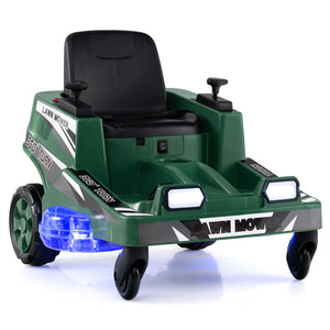 Toy lawn mower with a seat on a white background