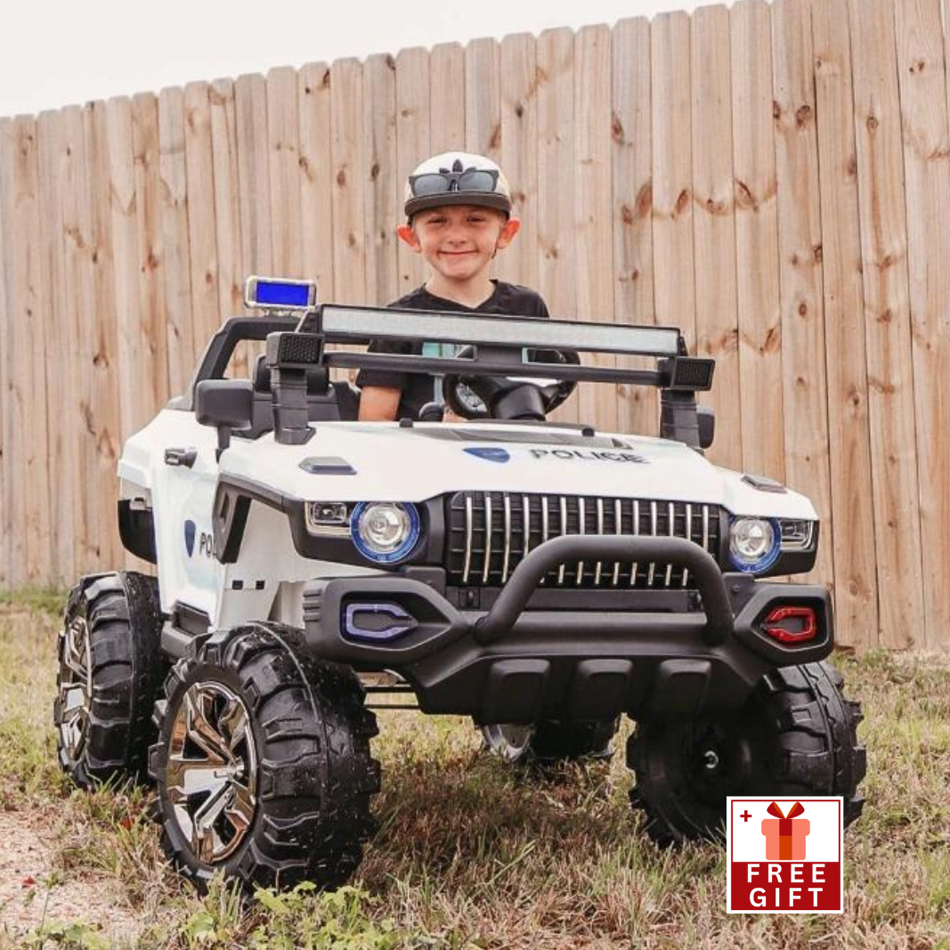 12V police ride on car, Electric police jeep ride on with Remote Control, Car for Kids with MP3 Player - 2-Seater