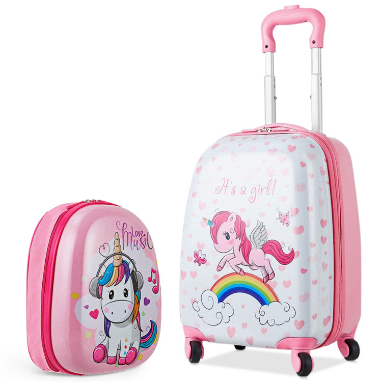 12 & 16 Inch Kids Luggage Set with Backpack & Suitcase - Travel Essentials (2-Piece)