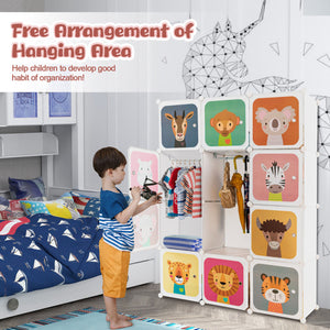 12-Cube Kids Wardrobe Closet with Hanging Rod & Doors – Storage Shelve Organizer
