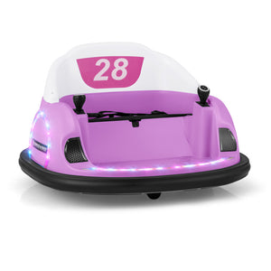 Pink bumper car with number 28 on a white background