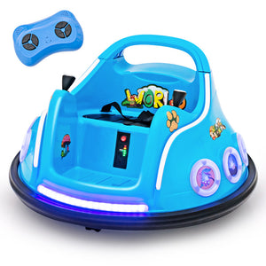 Blue toy bumper car with remote control on a white background