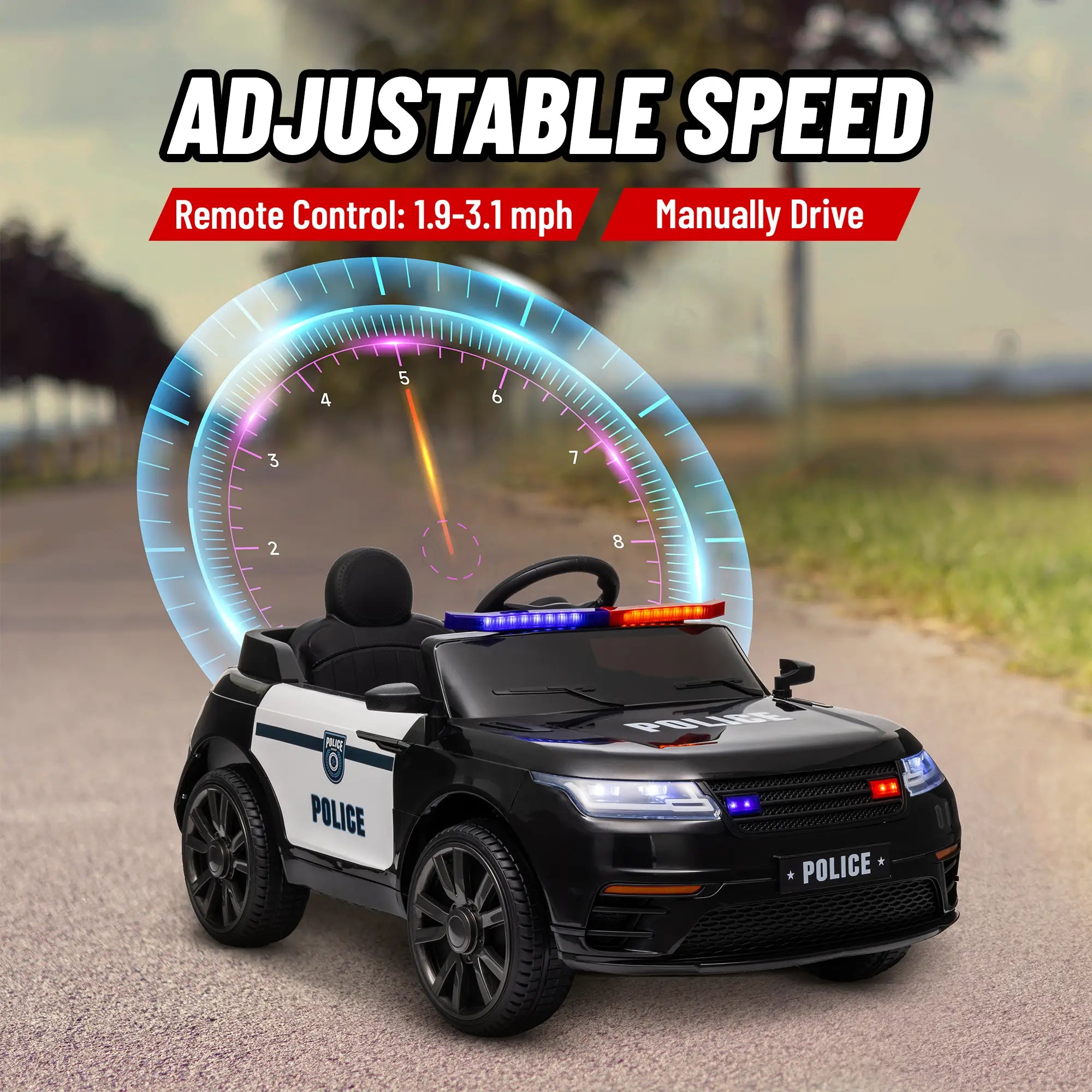 12V electric police ride-on car for toddlers
