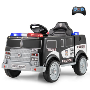 Children's toy police truck with remote control on a white background