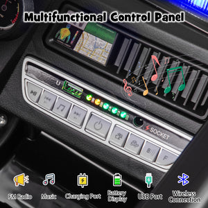 Multifunctional control panel with various buttons and indicators on a vehicle dashboard.