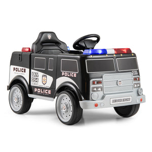 Children's toy police car with lights and sirens on a white background