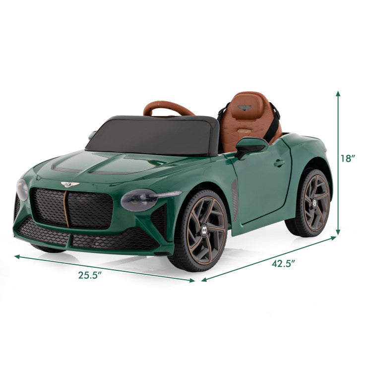Green toy car with dimensions labeled on a white background