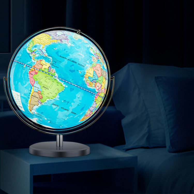 13-Inch LED Illuminated World Globe with 720° Rotating Map and Light-Up Display