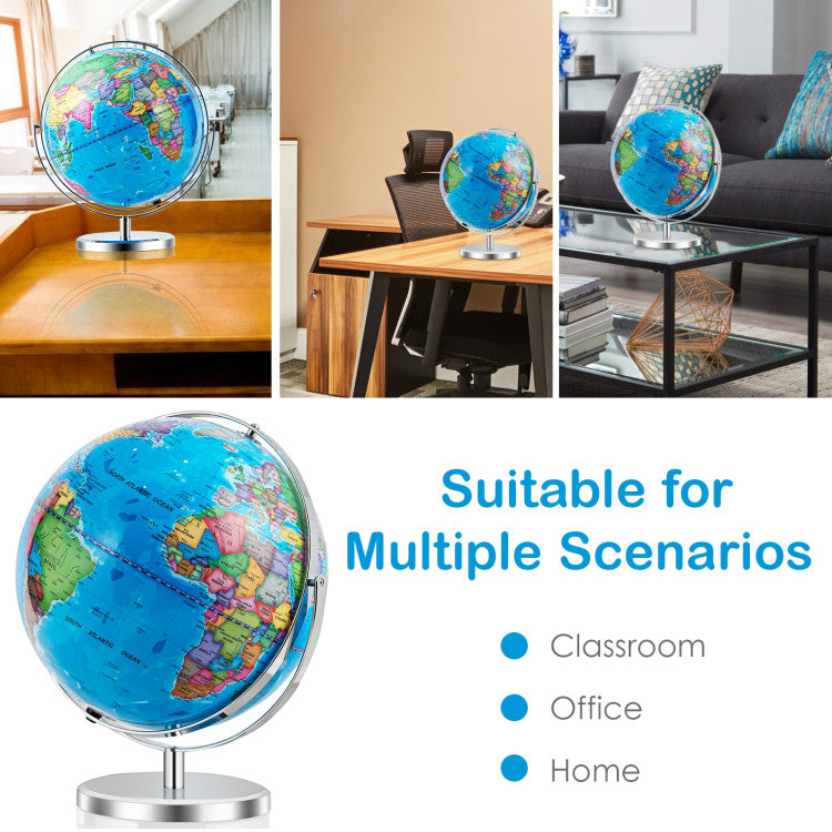 13-Inch LED Illuminated World Globe with 720° Rotating Map and Light-Up Display