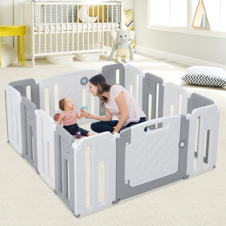 14-Panel Kids Safety Activity Playpen with Adjustable Design & Drawing Board