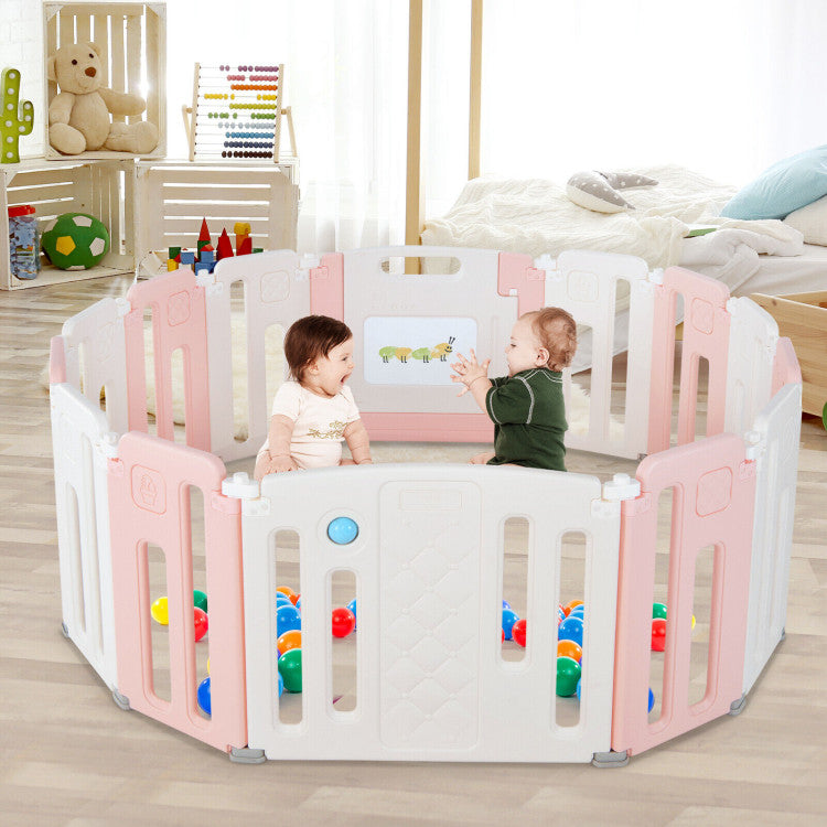 14-Panel Kids Safety Activity Playpen with Adjustable Design & Drawing Board