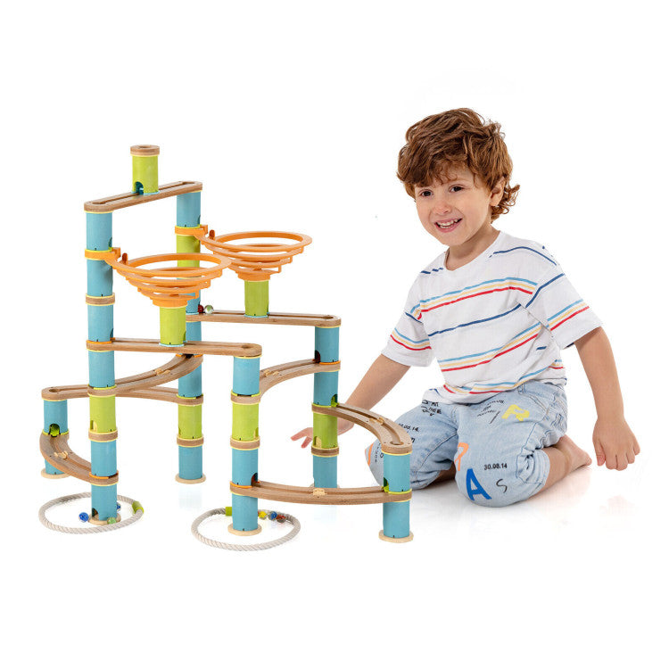 162-Piece Bamboo Marble Run Set Educational Learning Toy for Kids