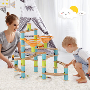 162-Piece Bamboo Marble Run Set Educational Learning Toy for Kids