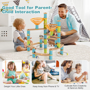 162-Piece Bamboo Marble Run Set Educational Learning Toy for Kids