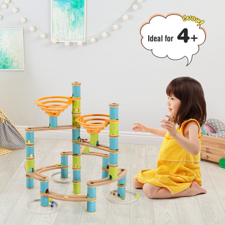 162-Piece Bamboo Marble Run Set Educational Learning Toy for Kids