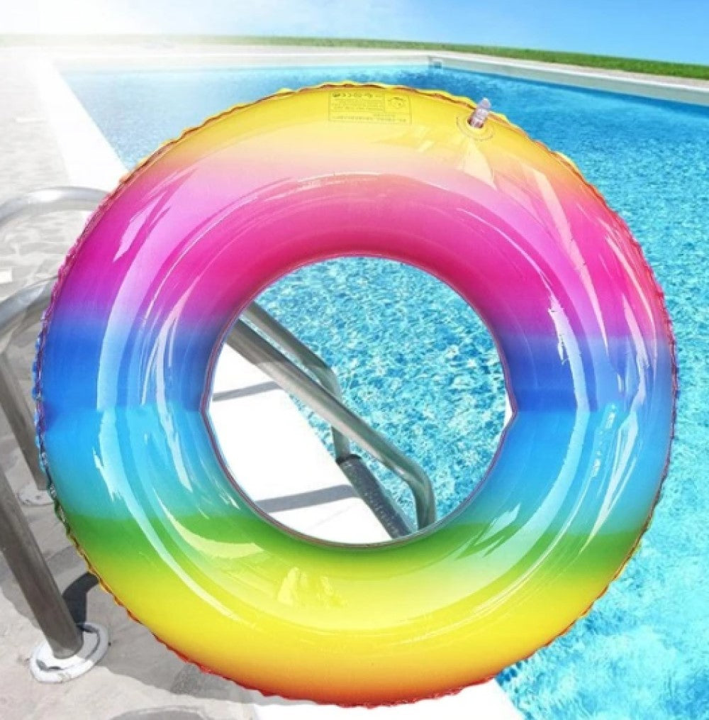 1pc Colorblock PVC Thickened Swimming Inflatable Ring