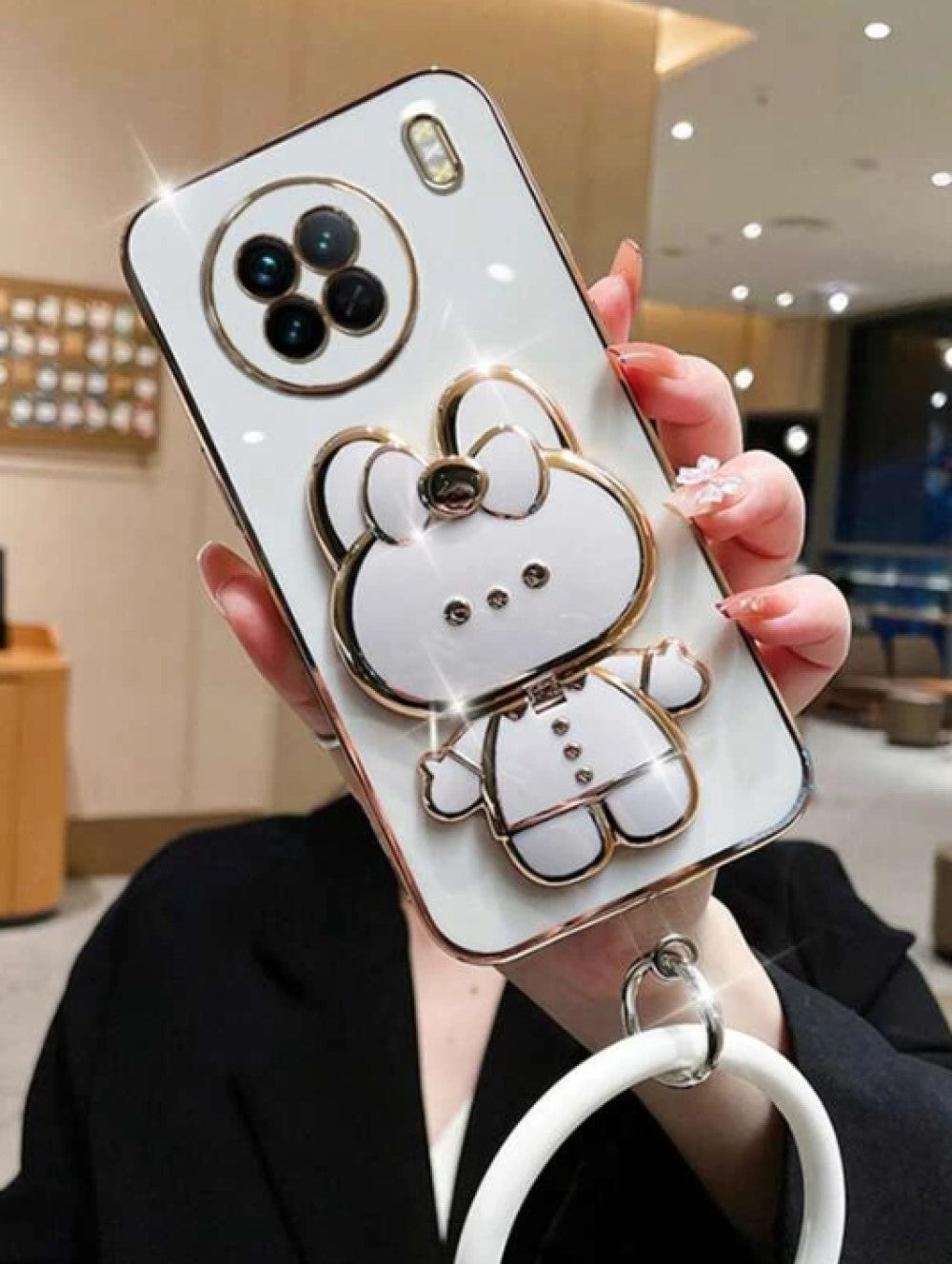 1pc Rabbit Design Phone Grip Holder With Invisible Mirror