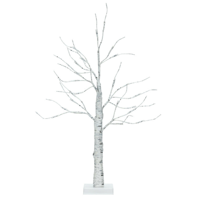 2-Foot Pre-Lit White Twig Birch Tree – Battery-Powered, Bendable Branches, Holiday Decor