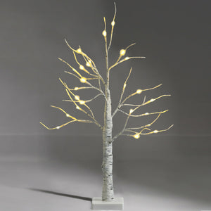 2-Foot Pre-Lit White Twig Birch Tree – Battery-Powered, Bendable Branches, Holiday Decor