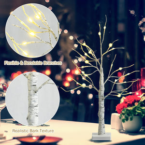 2-Foot Pre-Lit White Twig Birch Tree – Battery-Powered, Bendable Branches, Holiday Decor