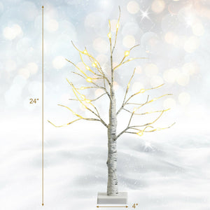 2-Foot Pre-Lit White Twig Birch Tree – Battery-Powered, Bendable Branches, Holiday Decor