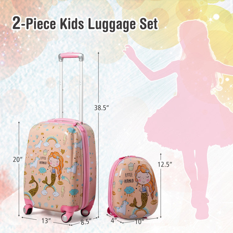 2-Piece Kids' Luggage Set - 12" Backpack & 18" Rolling Suitcase for Travel