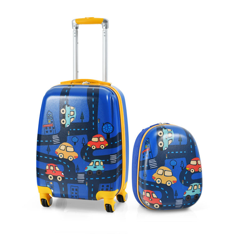 2-Piece Kids' Luggage Set - 12" Backpack & 18" Rolling Suitcase for Travel