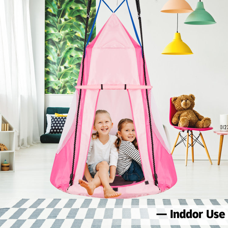 2-in-1 40-Inch Kids Hanging Chair and Detachable Swing Tent for Outdoor Fun