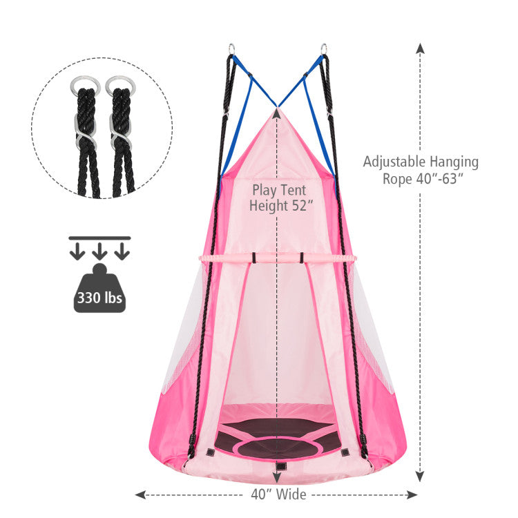 2-in-1 40-Inch Kids Hanging Chair and Detachable Swing Tent for Outdoor Fun