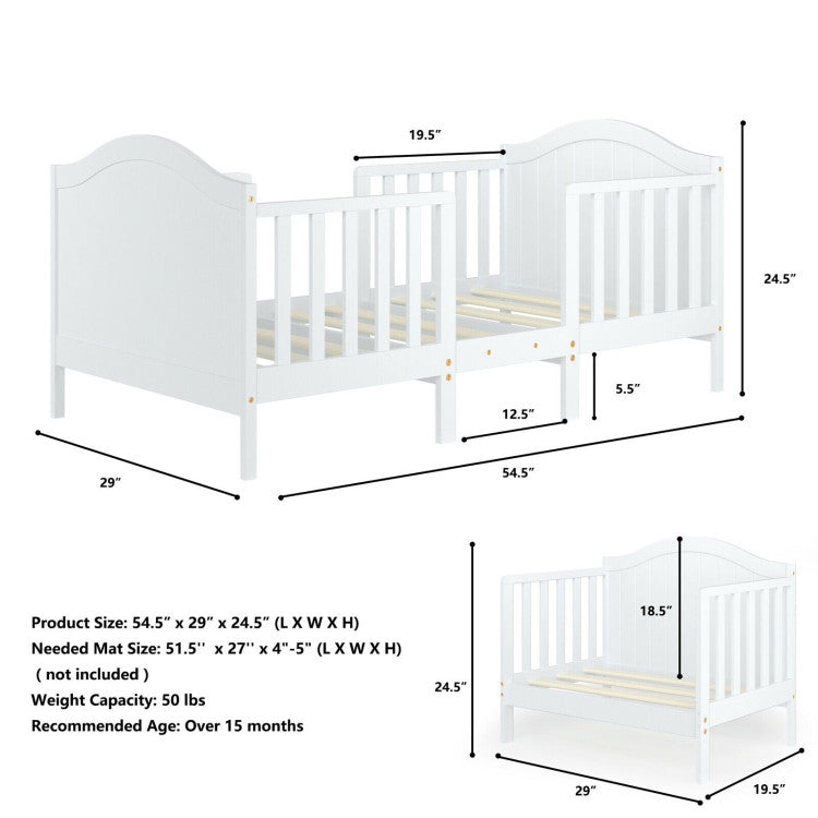 2-in-1 Convertible Wooden Toddler Bed with 2 Side Guardrails for Extra Safety