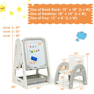 2-in-1 Kids Easel Desk Chair Set with Adjustable Art Board and Book Rack