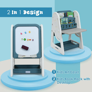 2-in-1 Kids Easel Desk Chair Set with Adjustable Art Board and Book Rack