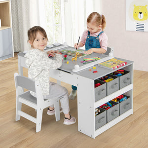 2-in-1 Kids Wooden Art Table and Easel Set with Chairs, Storage Bins, and Paper Roll