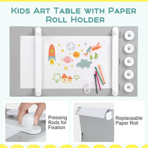 2-in-1 Kids Wooden Art Table and Easel Set with Chairs, Storage Bins, and Paper Roll