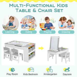 2-in-1 Kids Wooden Art Table and Easel Set with Chairs, Storage Bins, and Paper Roll