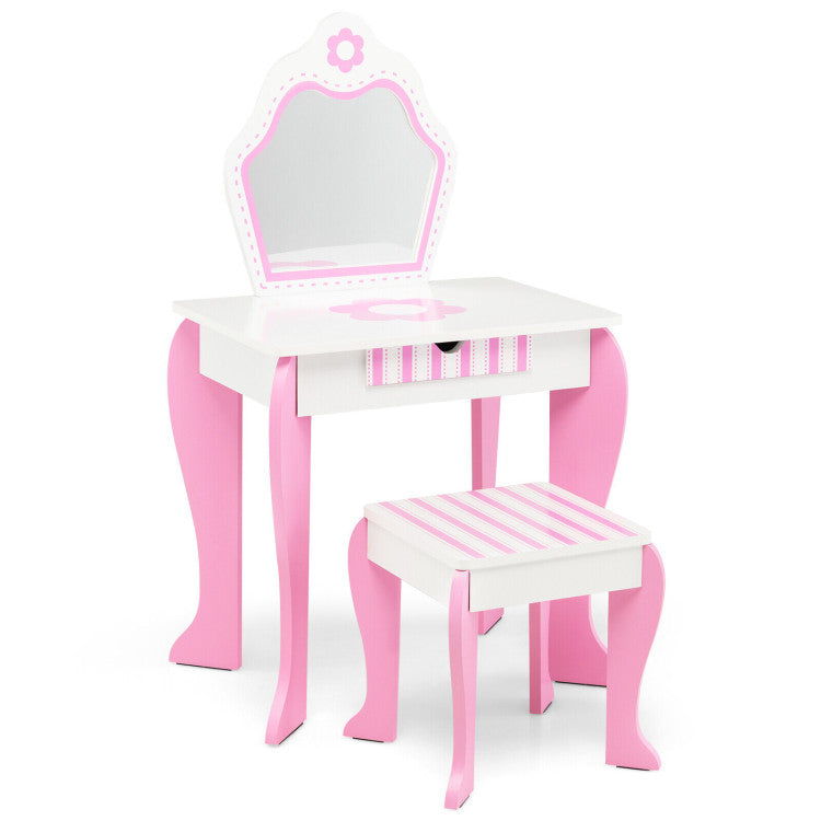 2-in-1 Toddler Vanity Set with Detachable Top & Cute Flower Design for Kids