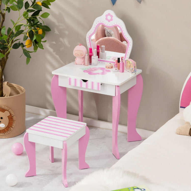 2-in-1 Toddler Vanity Set with Detachable Top & Cute Flower Design for Kids