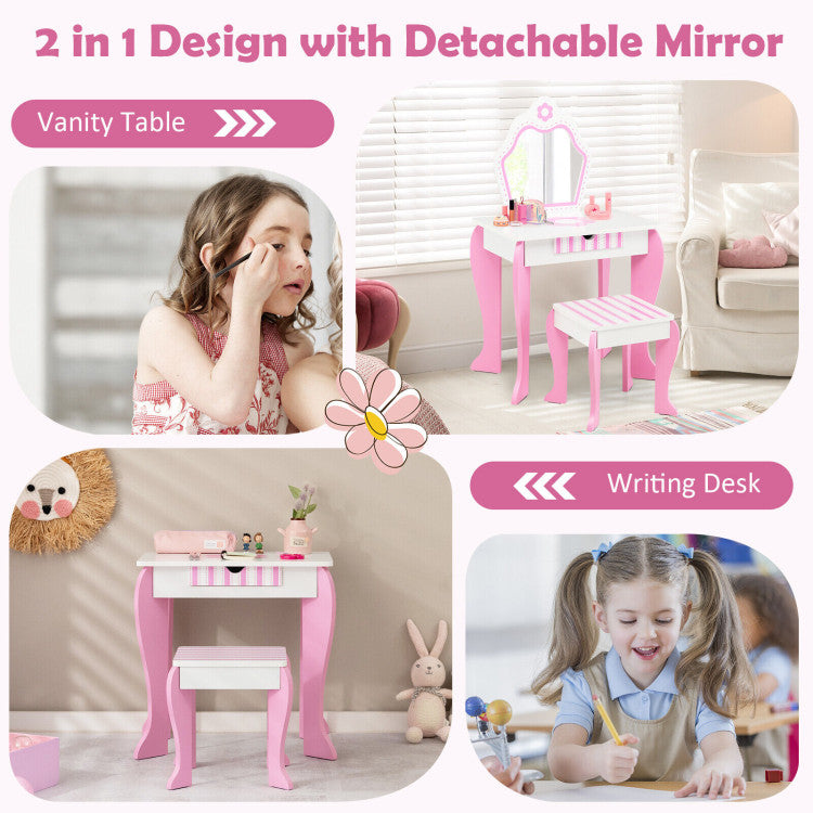 2-in-1 Toddler Vanity Set with Detachable Top & Cute Flower Design for Kids