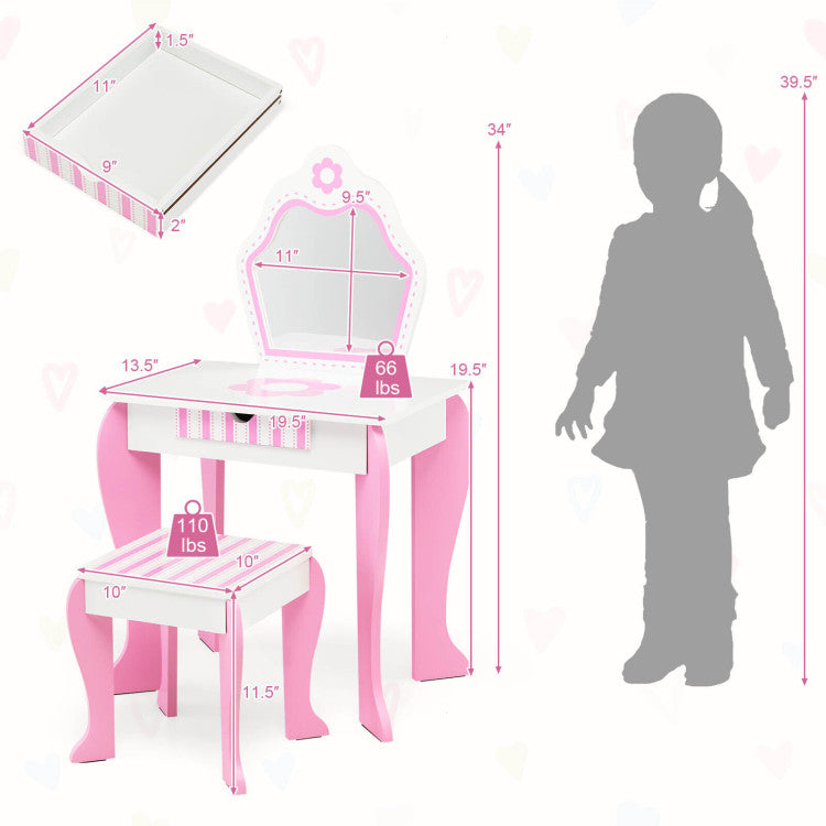 2-in-1 Toddler Vanity Set with Detachable Top & Cute Flower Design for Kids