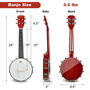 24-Inch 4-String Banjo Ukulele with Remo Drumhead, Gig Bag - Sonart