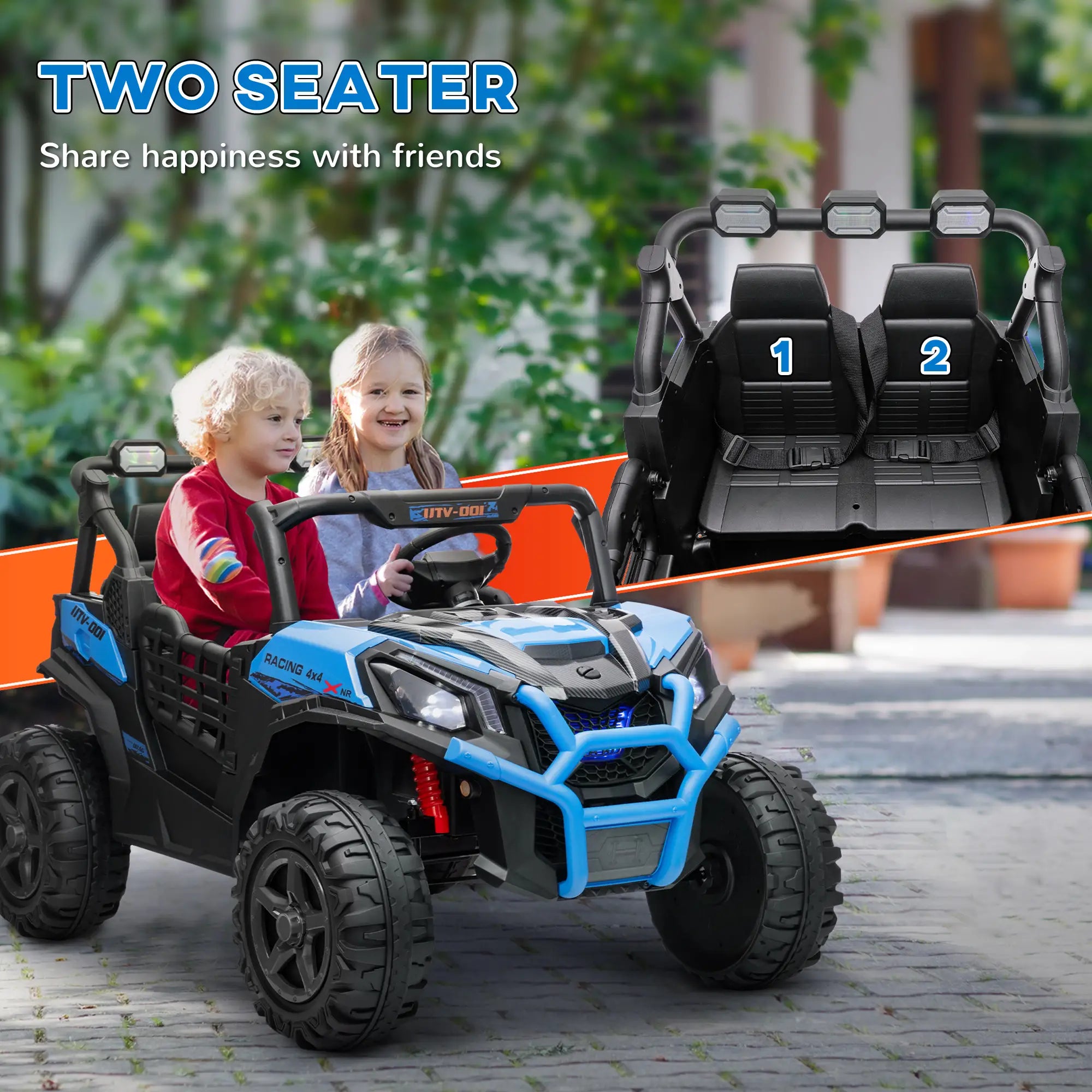 24V 2-Seater Kids Electric Car with Remote, 3 Speeds, LED Lights, Music & Suspension