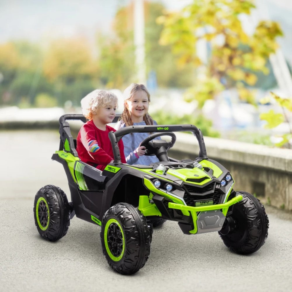 24V 7AH Ride-On Car, 2-Seater UTV with 4 Shock Absorbers, Music, Horn, LED Lights, Green