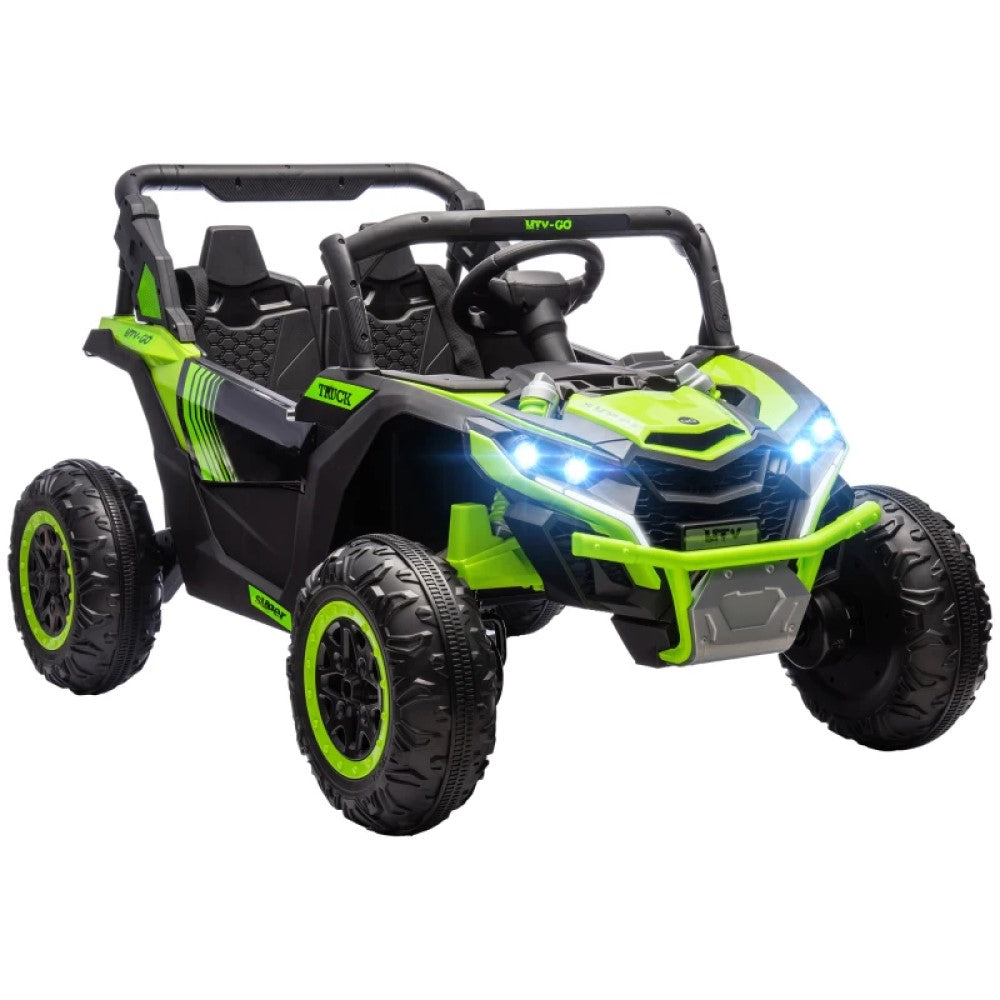 24V 7AH Ride-On Car, 2-Seater UTV with 4 Shock Absorbers, Music, Horn, LED Lights, Green